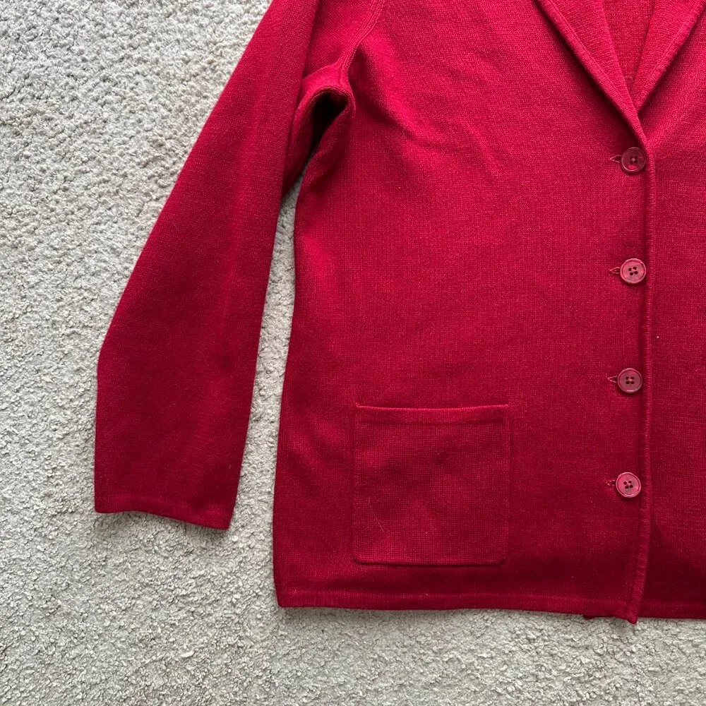 Talbots Sweater Womens 1X Cardigan Button Close V Neck Notched Red Long Sleeve - Picture 6 of 12